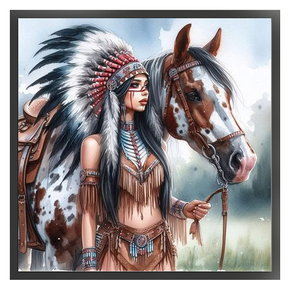 Indian Girl And Horse - 11CT Stamped Cross Stitch 45*45CM
