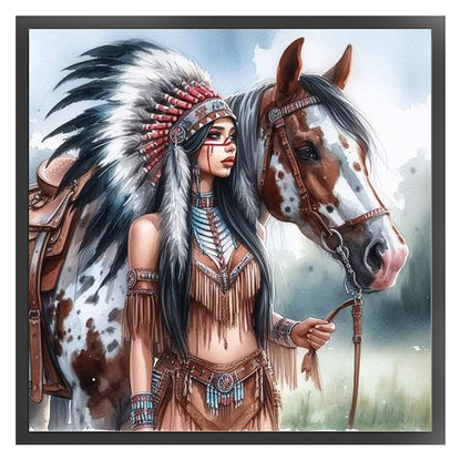 Indian Girl And Horse - 11CT Stamped Cross Stitch 45*45CM