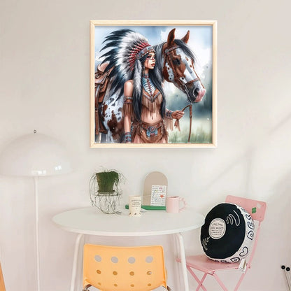 Indian Girl And Horse - 11CT Stamped Cross Stitch 45*45CM