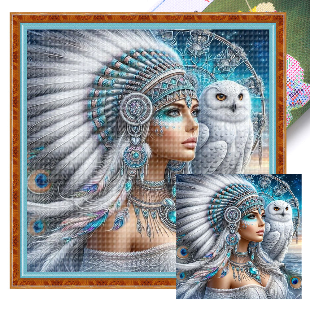 Girl And Owl - 11CT Stamped Cross Stitch 45*45CM