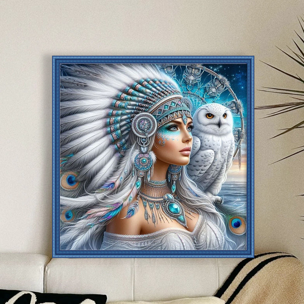 Girl And Owl - 11CT Stamped Cross Stitch 45*45CM