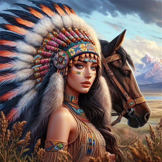 Girl And Horse - 11CT Stamped Cross Stitch 45*45CM