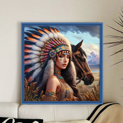 Girl And Horse - 11CT Stamped Cross Stitch 45*45CM