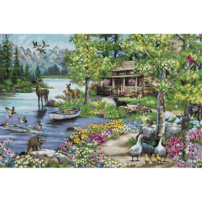Lakeside Cottage - 14CT Stamped Cross Stitch 73*52CM(Joy Sunday)