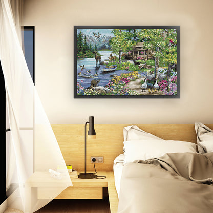 Lakeside Cottage - 14CT Stamped Cross Stitch 73*52CM(Joy Sunday)