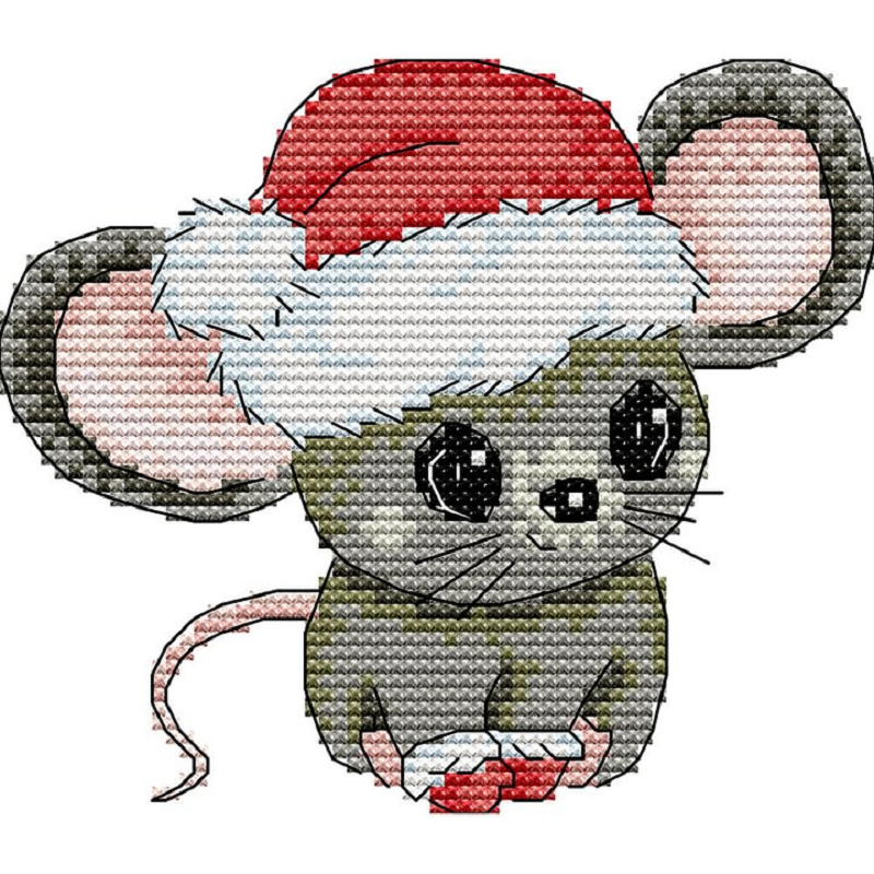 Little Mouse With Santa Hat - 11CT Stamped Cross Stitch 21*18CM(Joy Sunday)