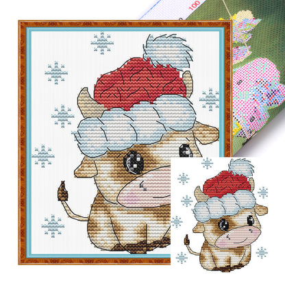 Calf With Santa Hat - 11CT Stamped Cross Stitch 19*21CM(Joy Sunday)