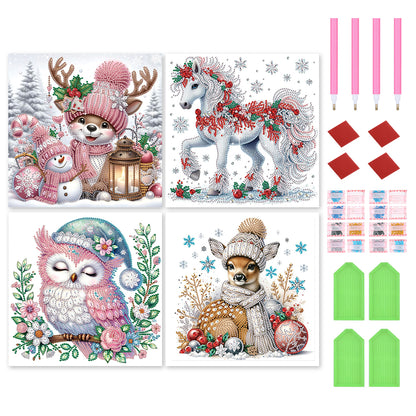 4Pcs Christmas Animals - Special Shaped Drill Diamond Painting 30*30CM