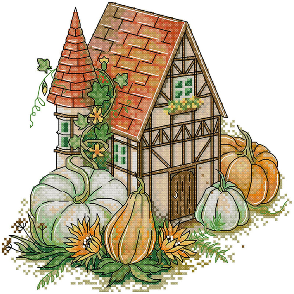 Autumn Cottage - 14CT Stamped Cross Stitch 30*29CM(Joy Sunday)