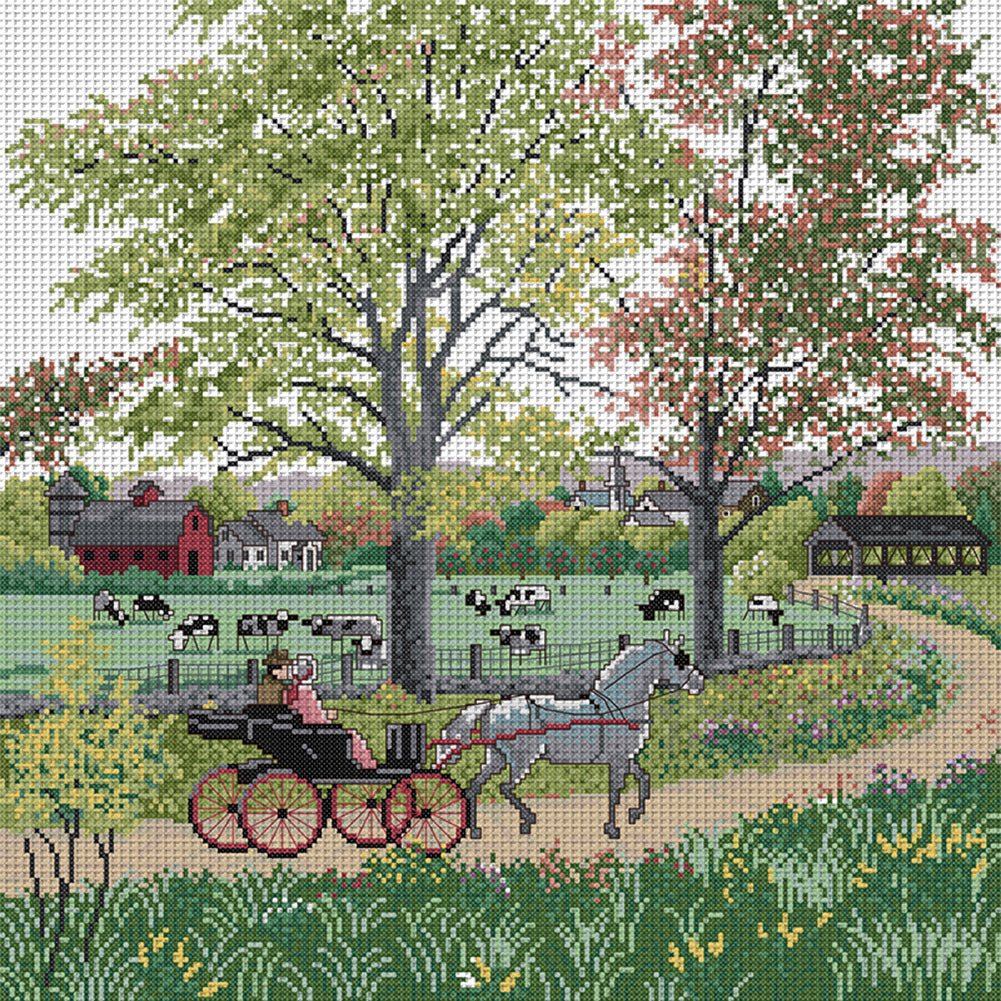 Outing - 14CT Stamped Cross Stitch 45*45CM(Joy Sunday)