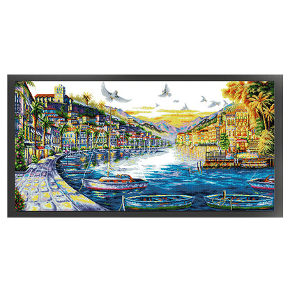 Seaside City - 14CT Stamped Cross Stitch 104*57CM(Joy Sunday)