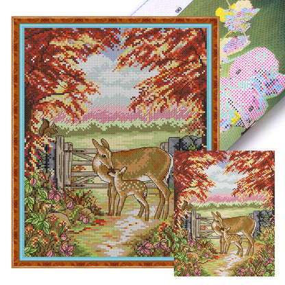 Fawn And Mother - 14CT Stamped Cross Stitch 27*3CM(Joy Sunday)