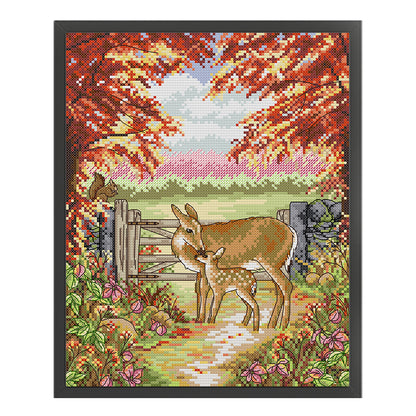 Fawn And Mother - 14CT Stamped Cross Stitch 27*3CM(Joy Sunday)