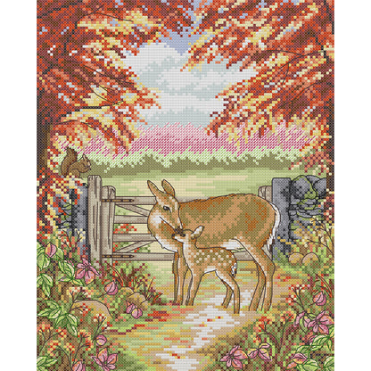 Fawn And Mother - 14CT Stamped Cross Stitch 27*3CM(Joy Sunday)