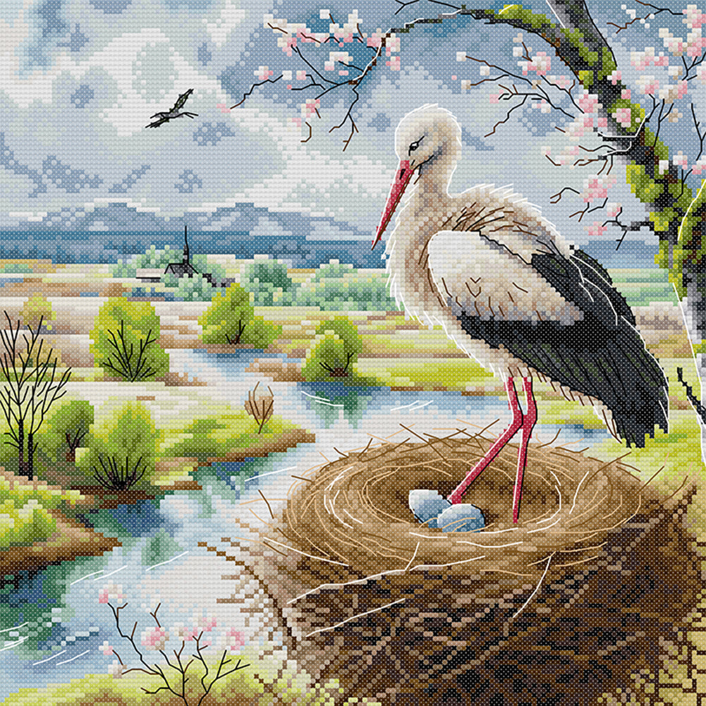Happy Cranes - 14CT Stamped Cross Stitch 34*34CM(Joy Sunday)