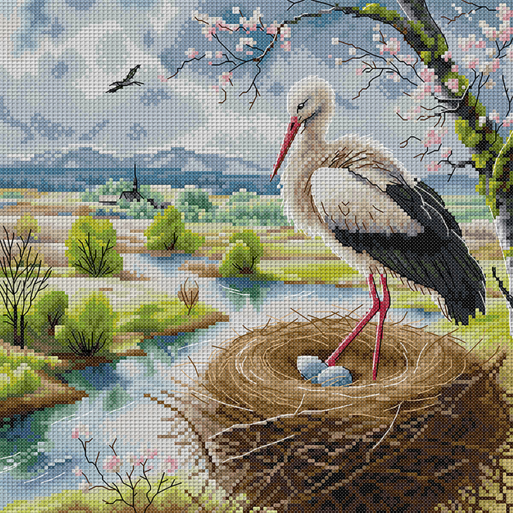 Happy Cranes - 14CT Stamped Cross Stitch 34*34CM(Joy Sunday)