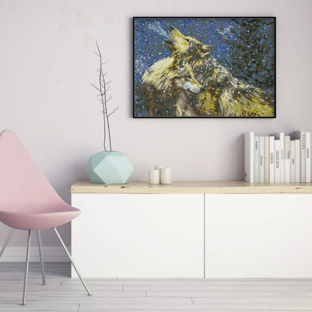Wolf Howling In The Snow - 14CT Stamped Cross Stitch 56*42CM(Joy Sunday)