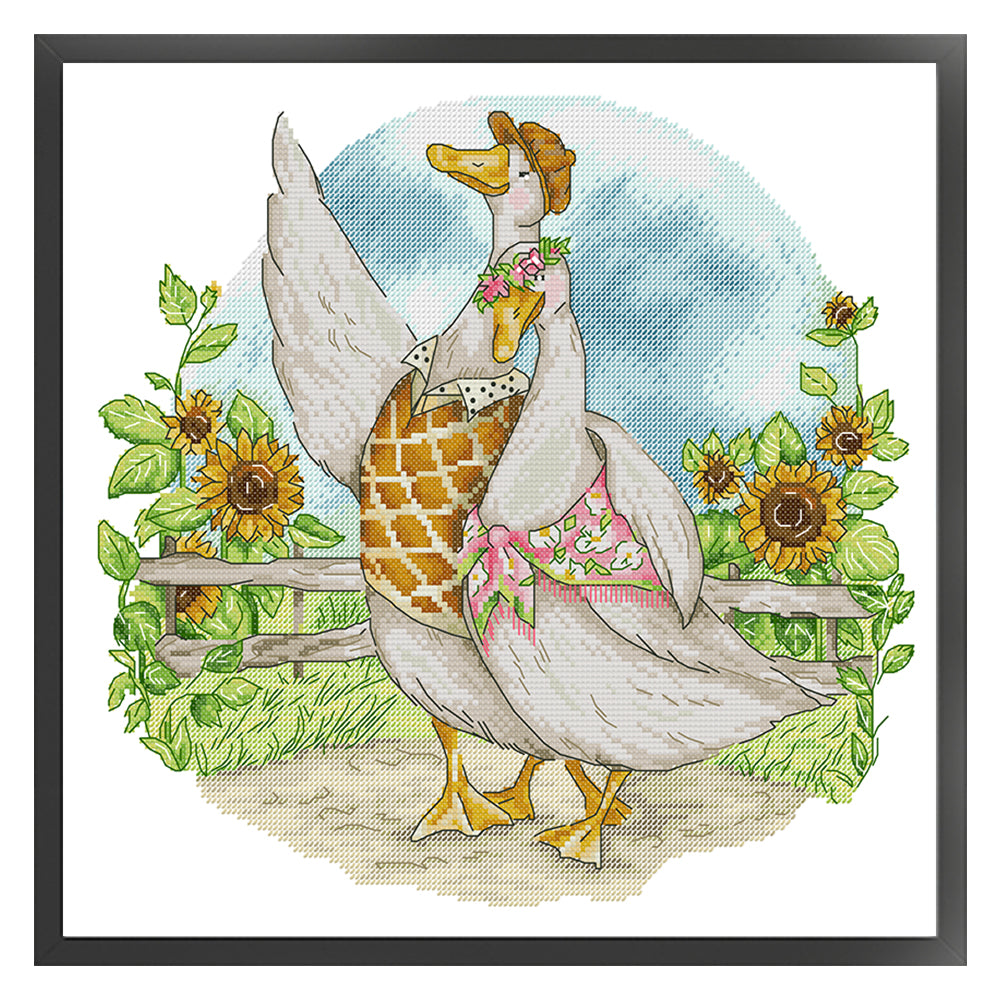 Duck Couple In Honeymoon - 14CT Stamped Cross Stitch 38*36CM(Joy Sunday)