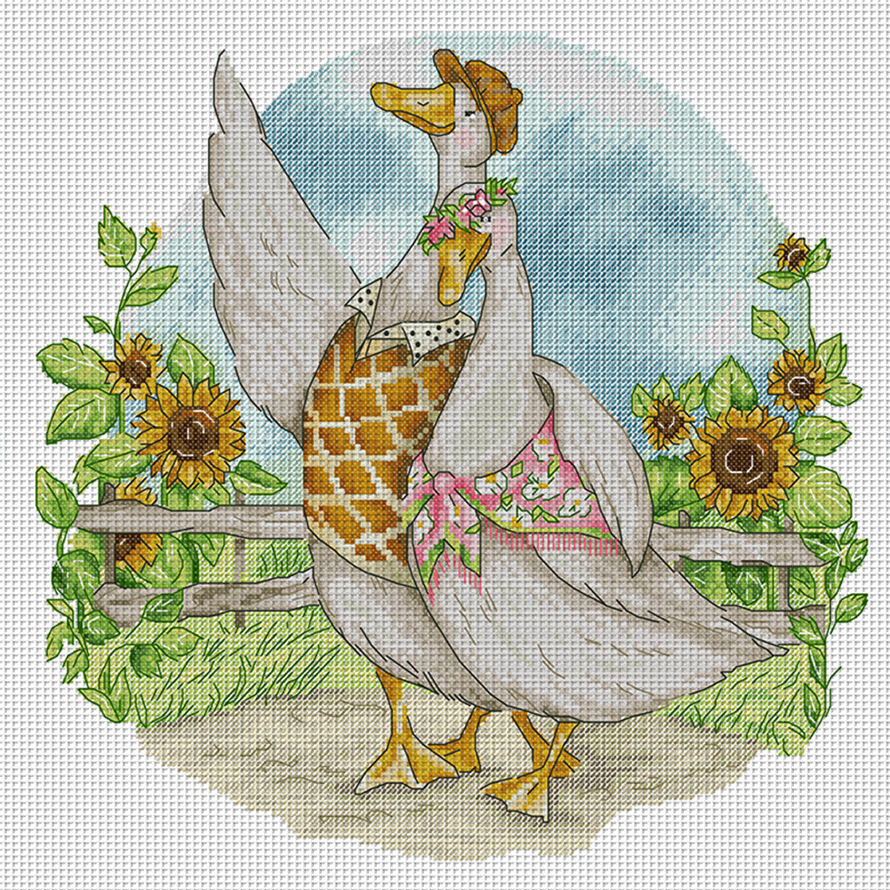 Duck Couple In Honeymoon - 14CT Stamped Cross Stitch 38*36CM(Joy Sunday)