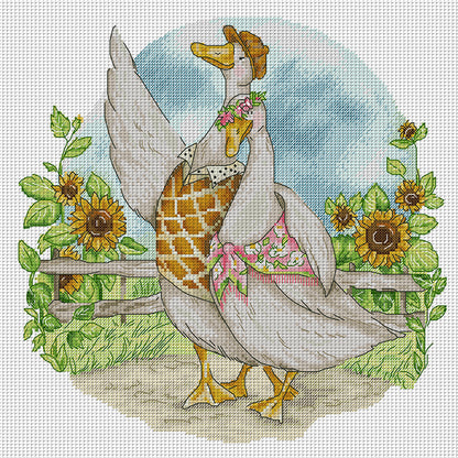 Duck Couple In Honeymoon - 14CT Stamped Cross Stitch 38*36CM(Joy Sunday)