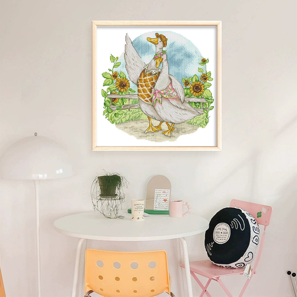 Duck Couple In Honeymoon - 14CT Stamped Cross Stitch 38*36CM(Joy Sunday)