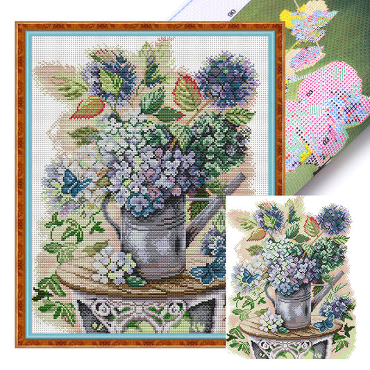 Hydrangea And Butterfly - 14CT Stamped Cross Stitch 35*42CM(Joy Sunday)