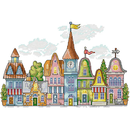 Colorful House - 14CT Stamped Cross Stitch 38*27CM(Joy Sunday)