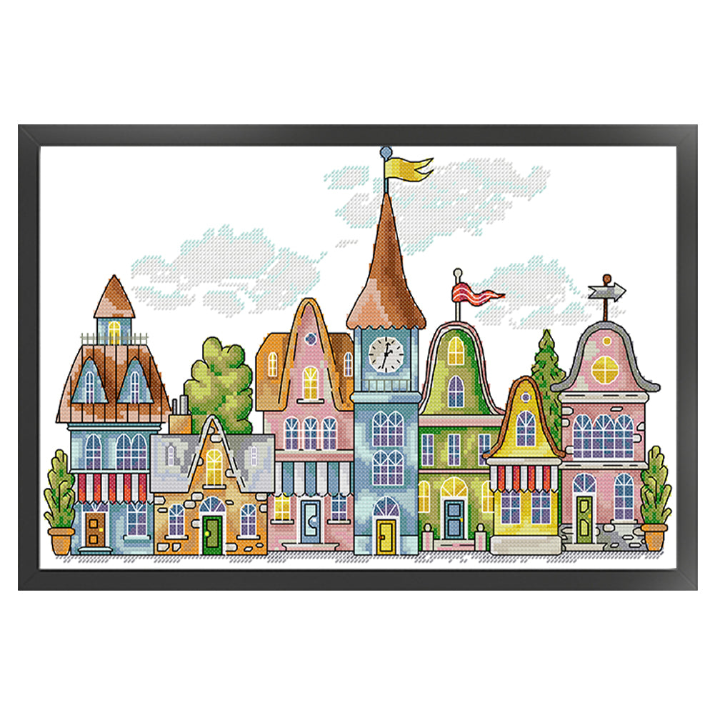 Colorful House - 14CT Stamped Cross Stitch 38*27CM(Joy Sunday)