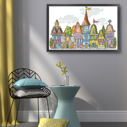 Colorful House - 14CT Stamped Cross Stitch 38*27CM(Joy Sunday)