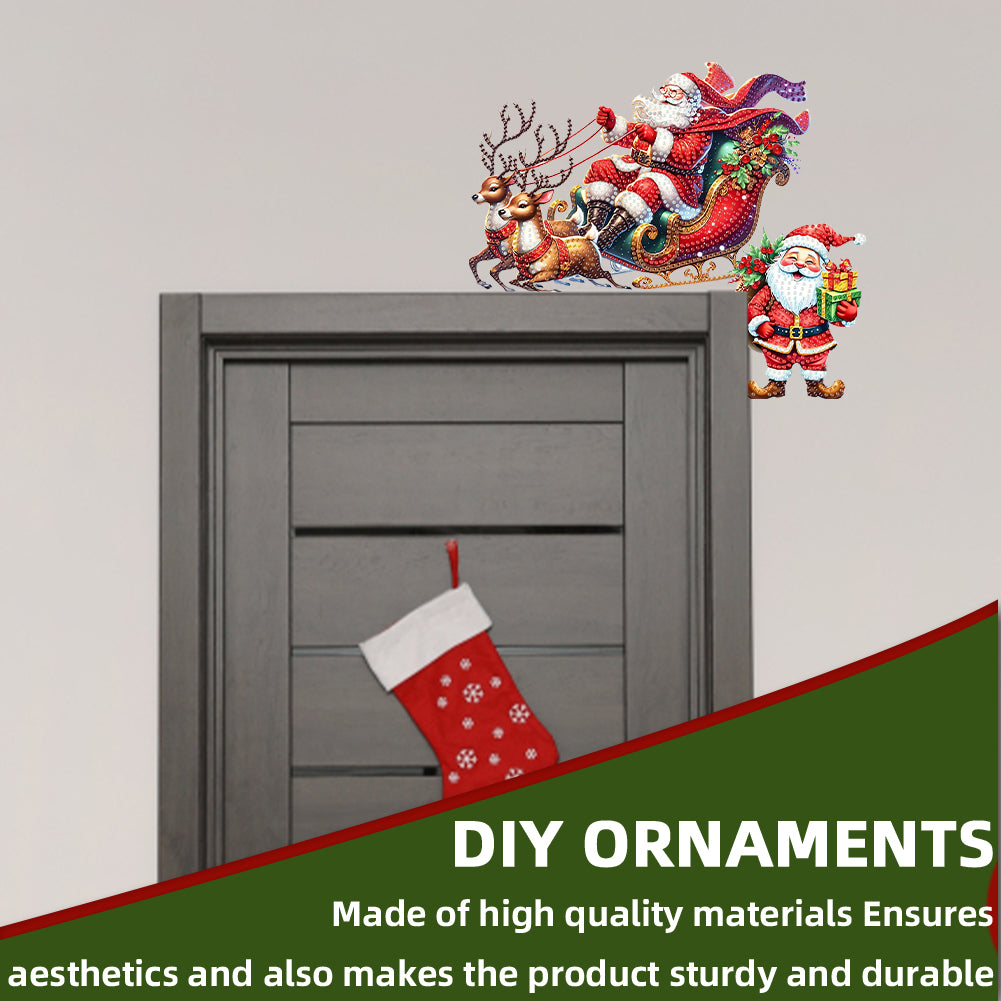 DIY Xmas Diamond Art Door Corner Pendants Wooden Door Decoration for Home Office