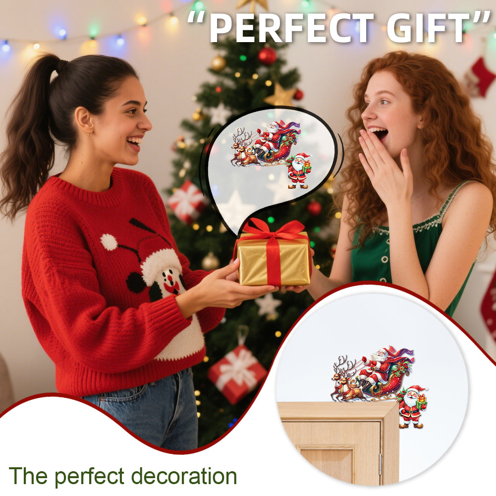 DIY Xmas Diamond Art Door Corner Pendants Wooden Door Decoration for Home Office