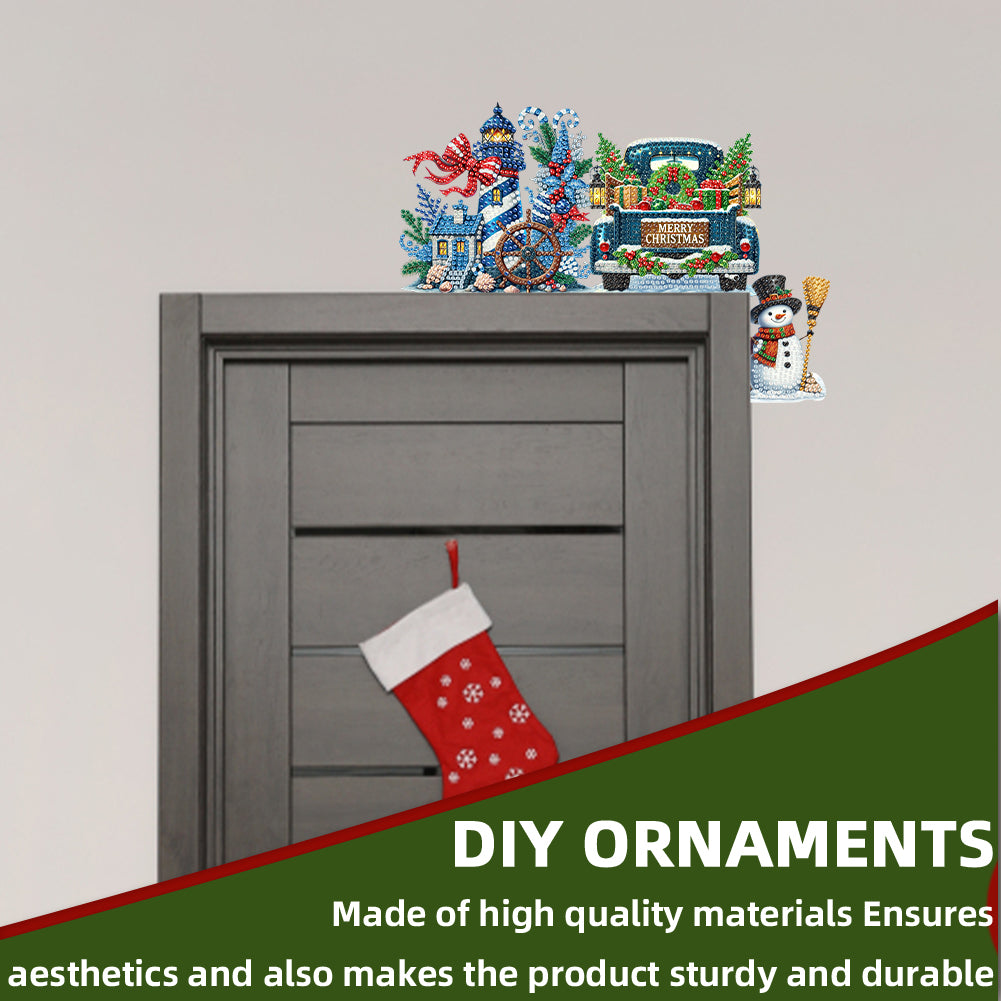 DIY Xmas Diamond Art Door Corner Pendants Wooden Door Decoration for Home Office