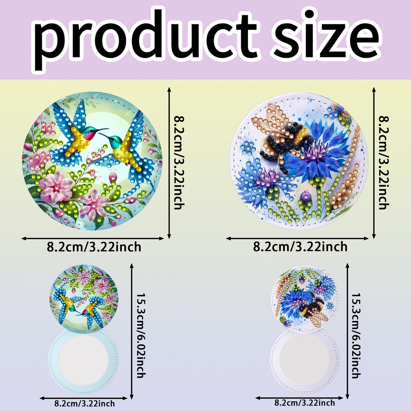 DIY Diamond Art Portable Cosmetic Mirror Diamond Painting Crafts for Home Office