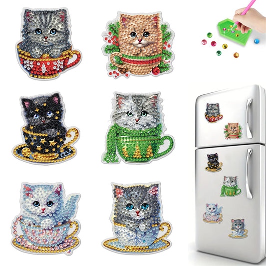 6PCS 2D Flat Xmas DIY Crystal Refrigerator Magnet Round Diamond Magnetic Sticker