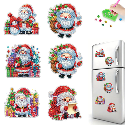 6PCS 2D Flat Xmas DIY Crystal Refrigerator Magnet Round Diamond Magnetic Sticker