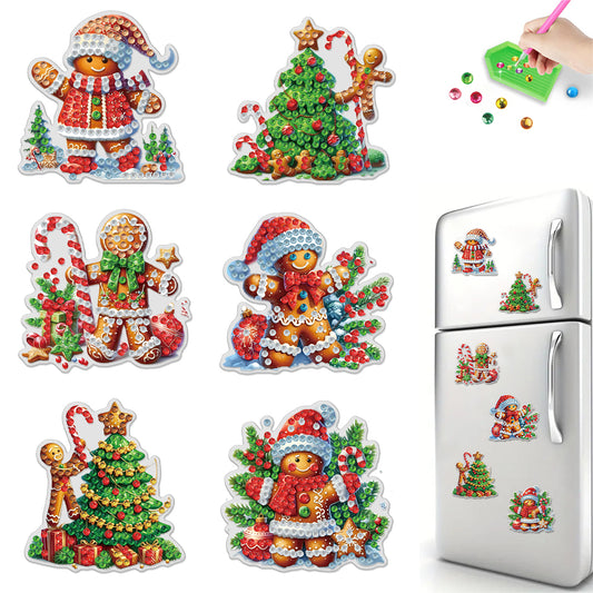 6PCS 2D Flat Xmas DIY Crystal Refrigerator Magnet Round Diamond Magnetic Sticker