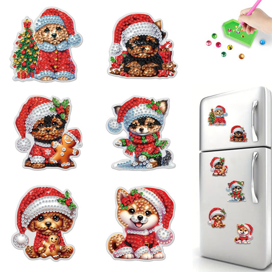 6PCS 2D Flat Xmas DIY Crystal Refrigerator Magnet Round Diamond Magnetic Sticker
