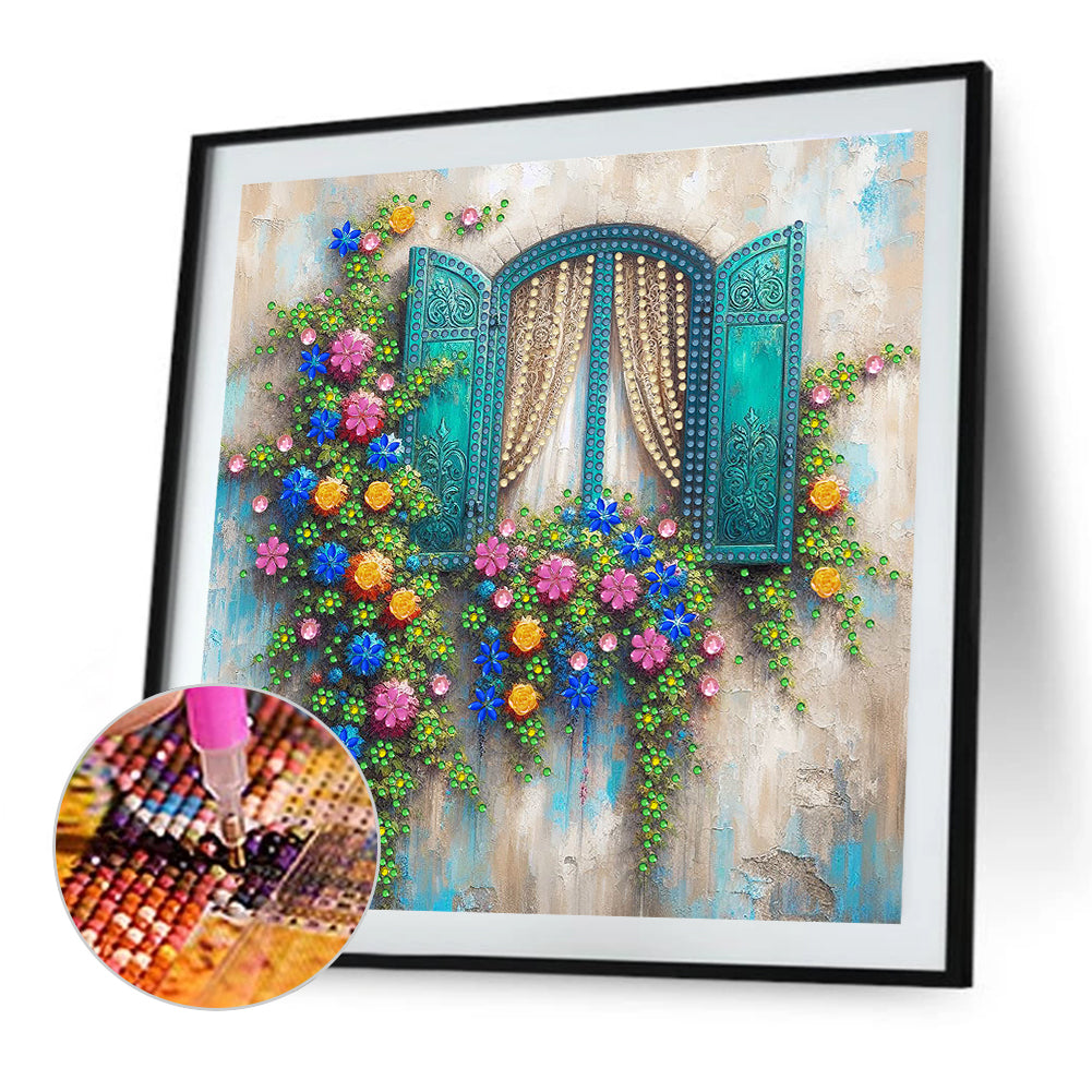 Flowers Window - Special Shaped Drill Diamond Painting 30*30CM