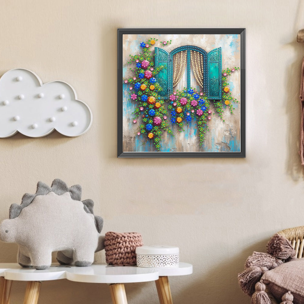 Flowers Window - Special Shaped Drill Diamond Painting 30*30CM