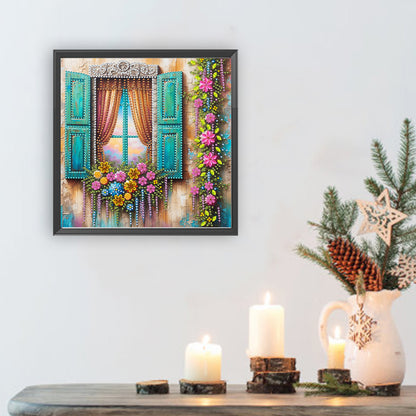 Flowers Window - Special Shaped Drill Diamond Painting 30*30CM