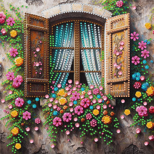Flowers Window - Special Shaped Drill Diamond Painting 30*30CM