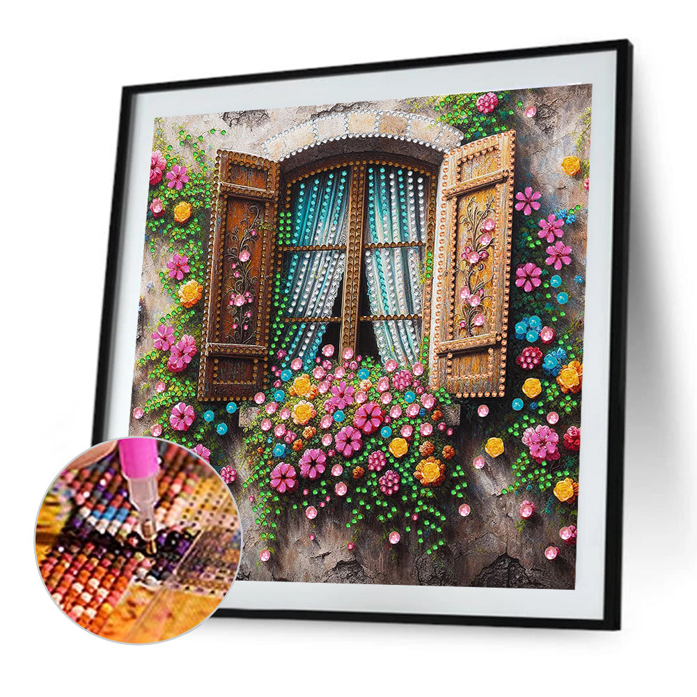 Flowers Window - Special Shaped Drill Diamond Painting 30*30CM