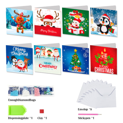 8pcs DIY Diamond Art Greeting Cards Xmas Theme Congratulations Cards & Gifts