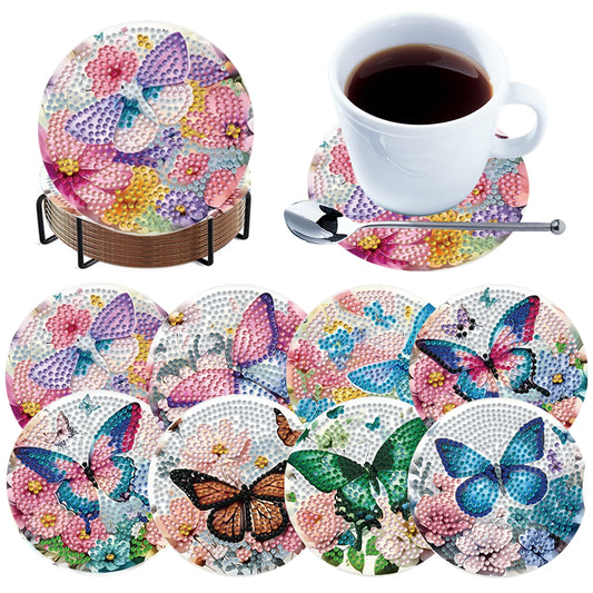 8pcs DIY Diamond Painting Coasters Kits Wooden Diamond Coaster Craft with Holder