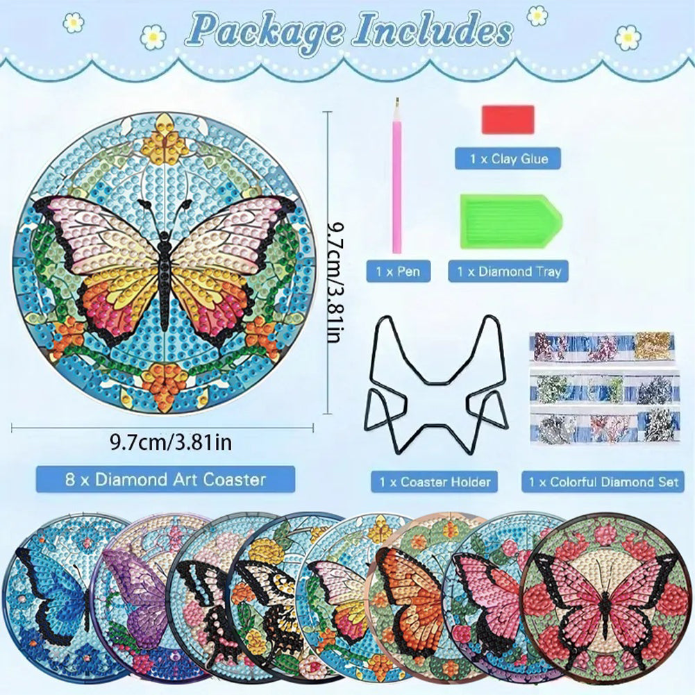 8pcs DIY Diamond Painting Coasters Kits Wooden Diamond Coaster Craft with Holder