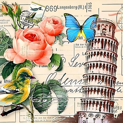 Leaning Tower Of Pisa And Roses - Full Round Drill Diamond Painting 30*30CM