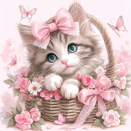 Cute Pink Cat - Full Round Drill Diamond Painting 30*30CM