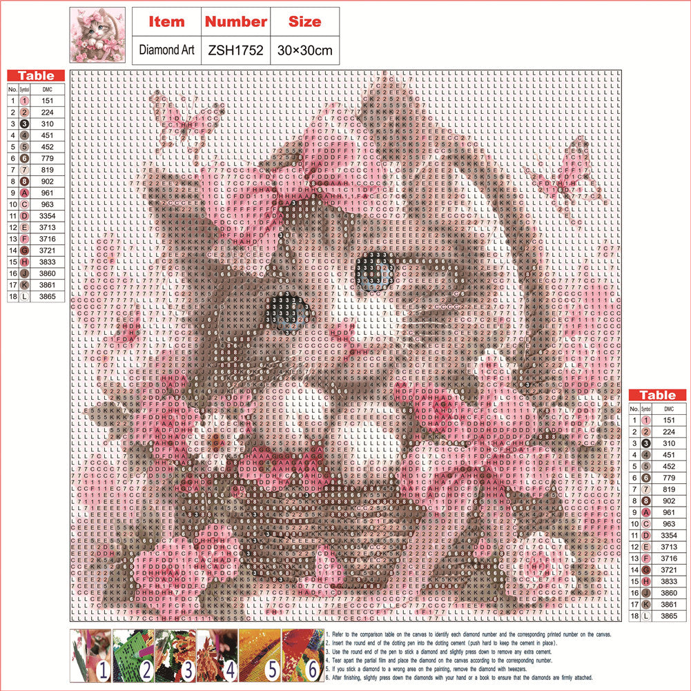 Cute Pink Cat - Full Round Drill Diamond Painting 30*30CM