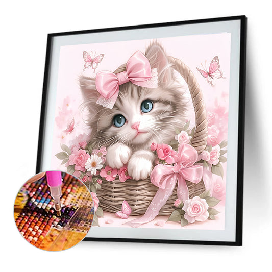 Cute Pink Cat - Full Round Drill Diamond Painting 30*30CM
