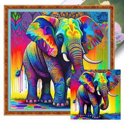 Colorful Elephant - 11CT Stamped Cross Stitch 50*50CM